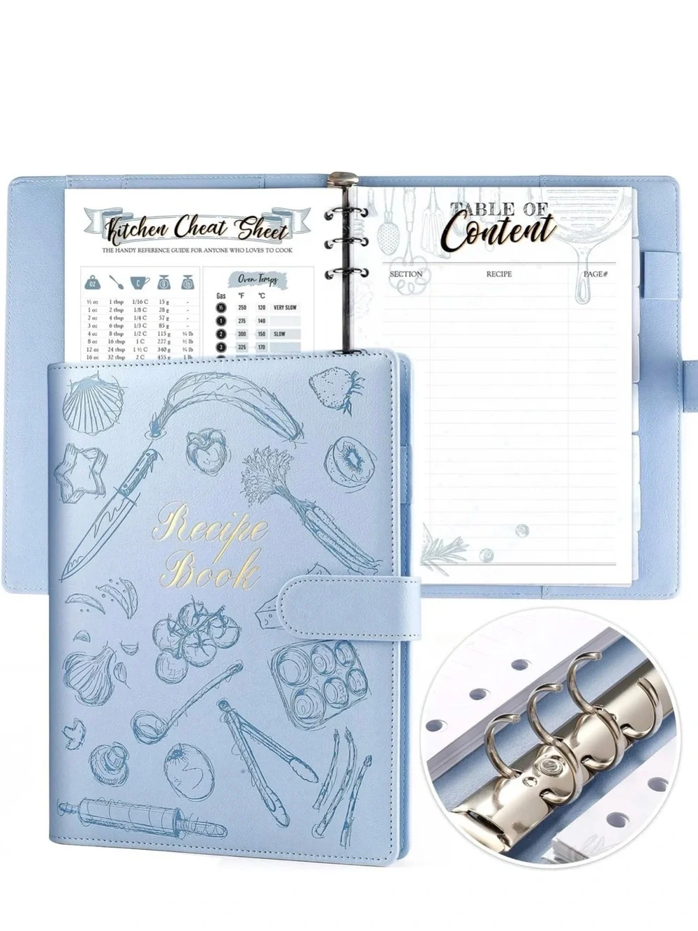 Light Blue Recipe Book Binder with Table of Contents